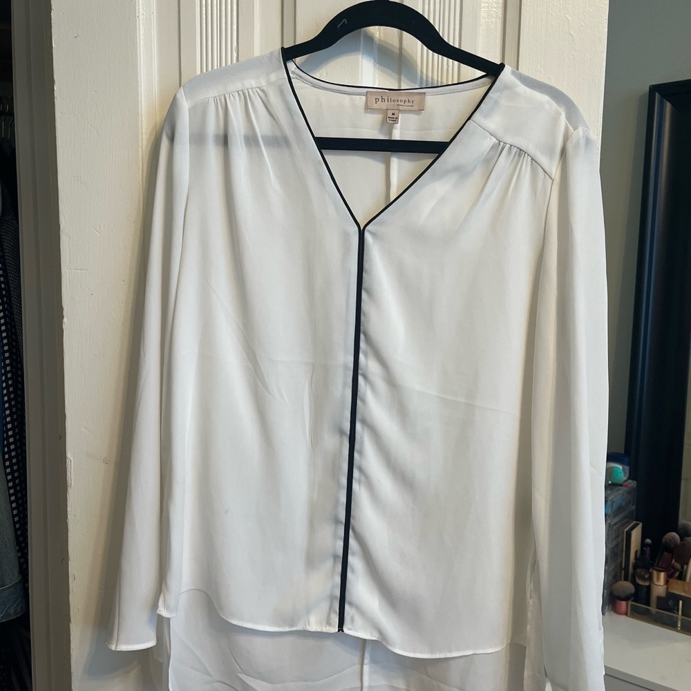 White Philosophy blouse. Perfect for work or an elevated casual look.